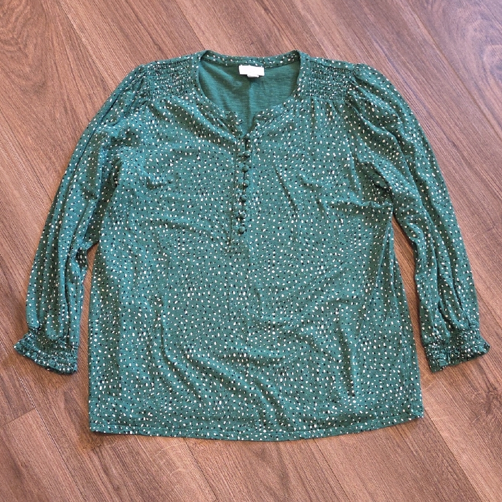 J. Jill Green Blouse with Subtle Dots